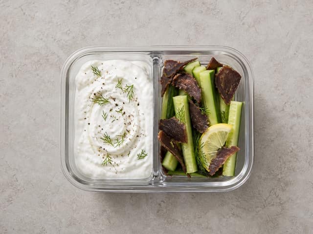 Prepared biltong greek yoghurt cucumber box