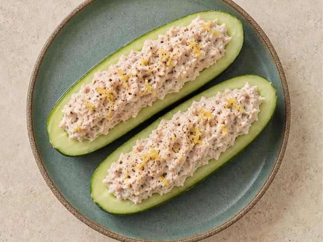 Prepared tuna cucumber boats